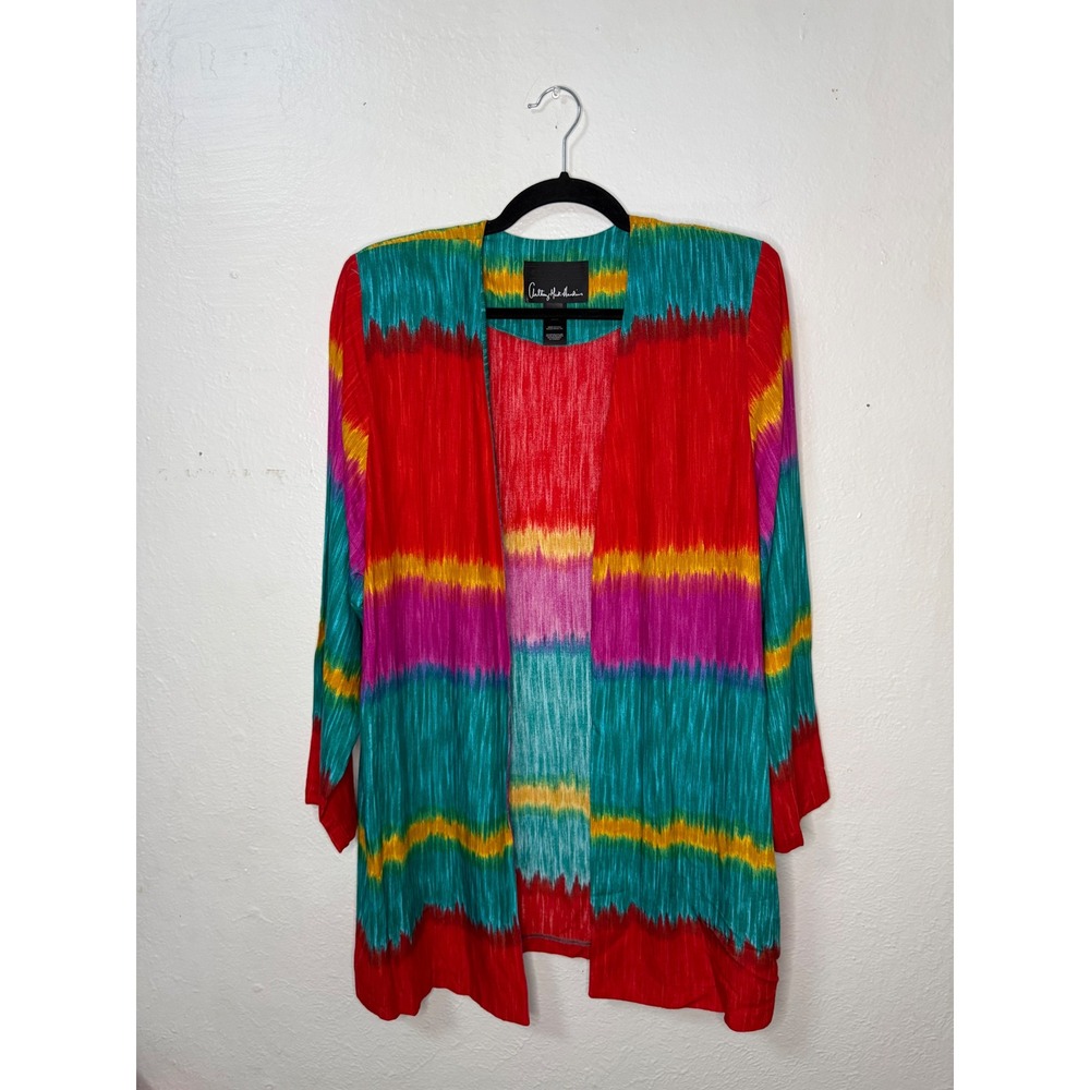 Vtg Anthony Mark Hankins Women's 6 Cardigan Lightweight Colorful Art to Wear 90s